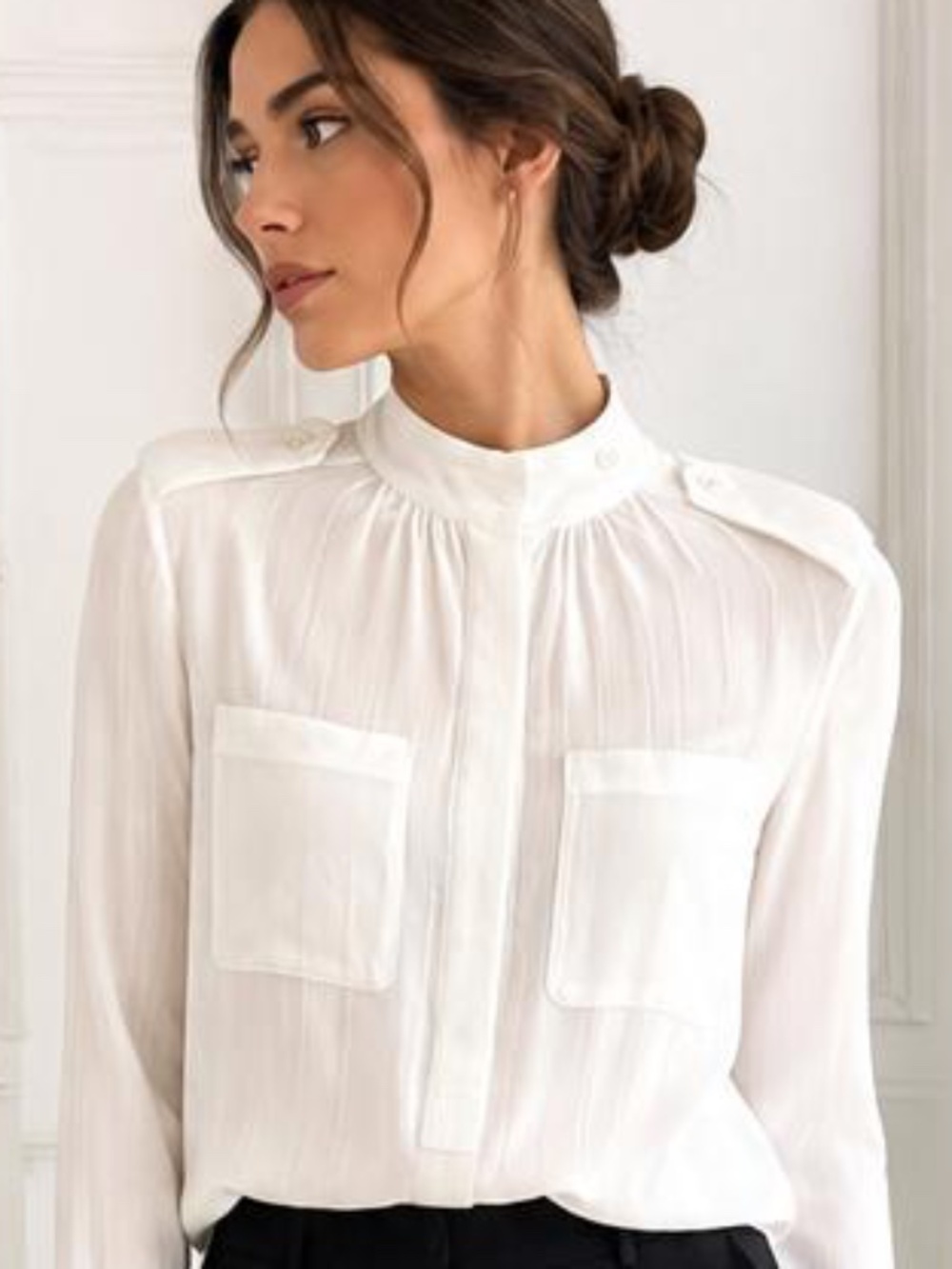 Smythe | White Long Sleeve Blouse | Size Small Petite